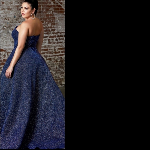 Royal Blue Glitter Strapless Prom Dress - Picture 6 of 8